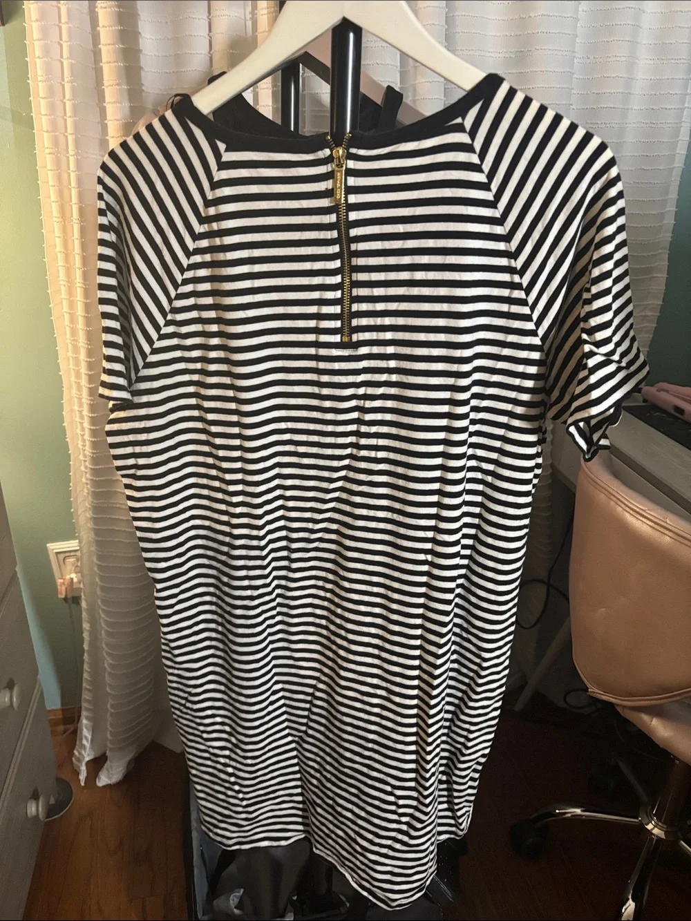 Michael Kors Black and White Striped Midi Dress
